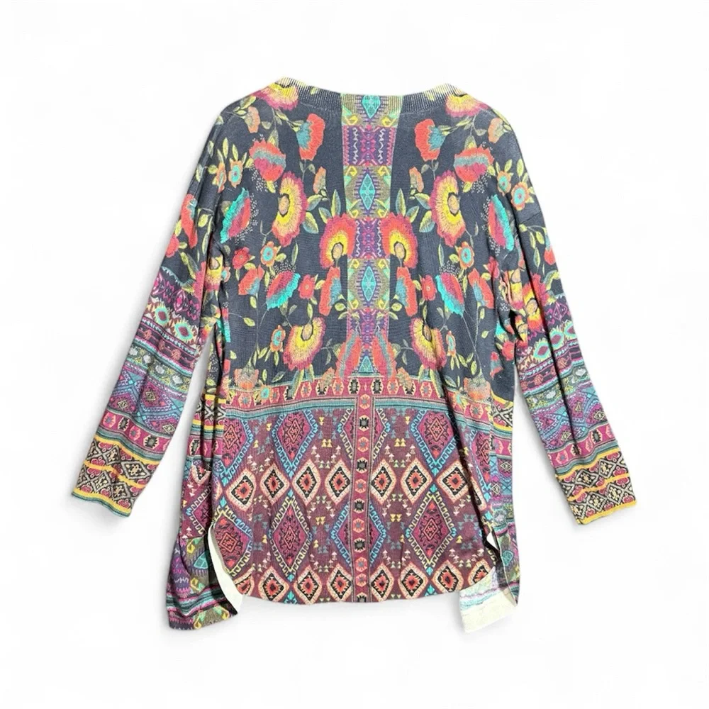 Johnny Was Colorful Floral Open-Front Cardigan, Medium - Picture 2 of 5